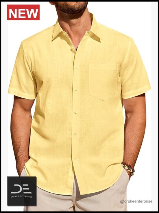 Other - Mens Cotton Linen Short Sleeve Button Down Shirt Casual Untucked Summer Beach